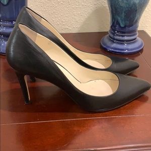 Poletto Black Leather Stilettos Heels Shoes Sz 37